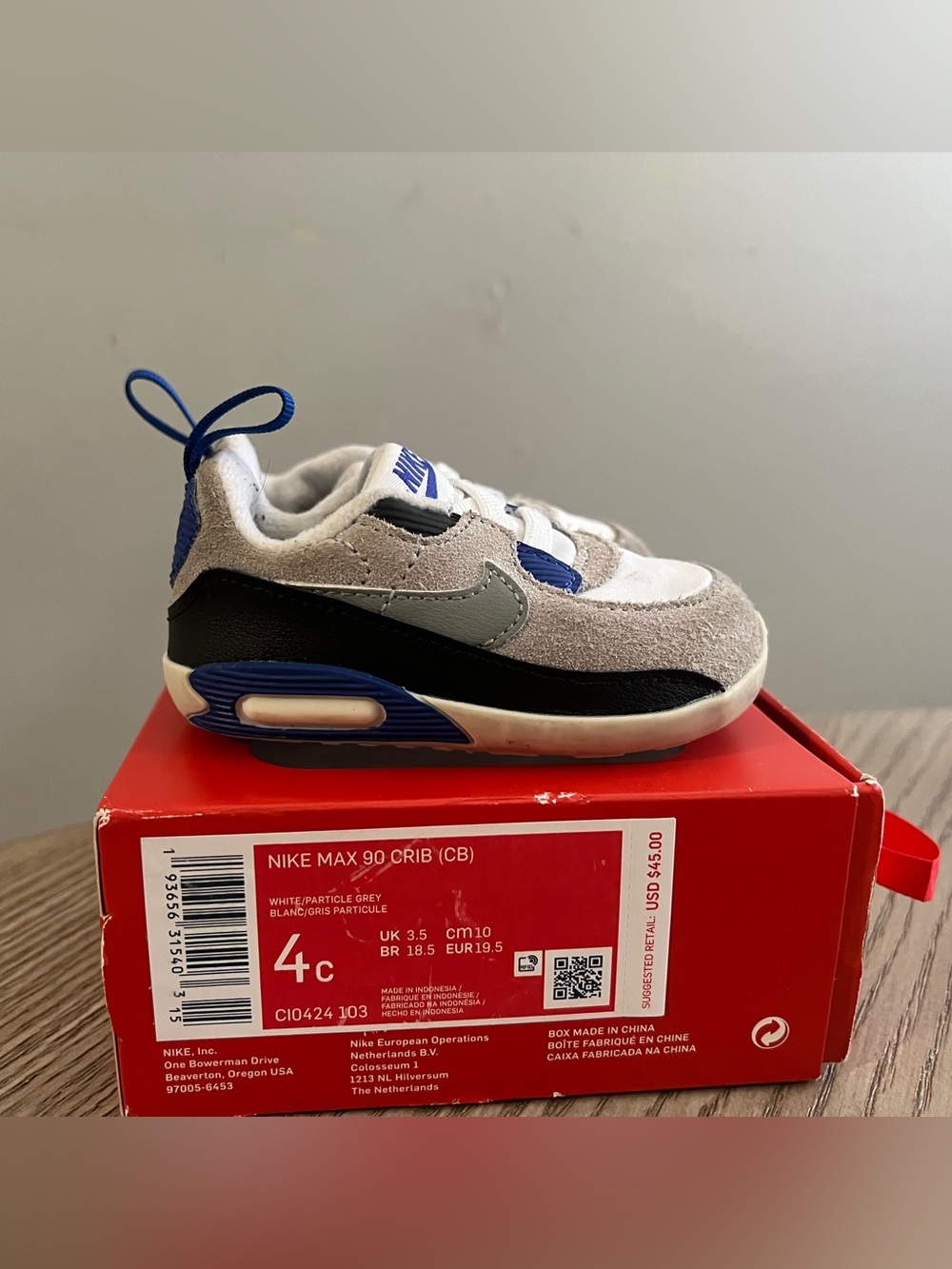 Nike Kids Gray and Blue Max 90 Crib Sneaker